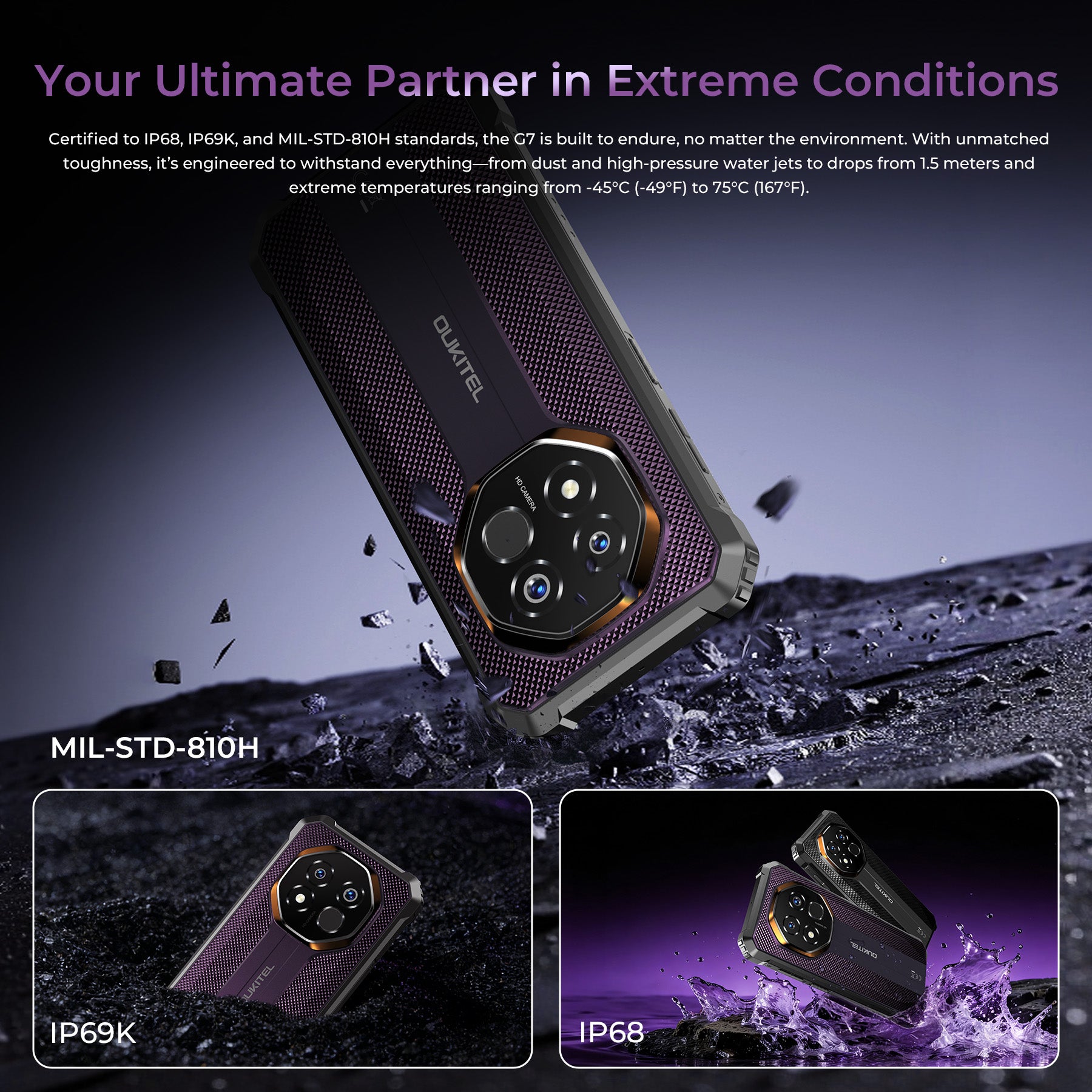 OUKITEL G7-EV 4G Rugged Phone 6.52'' HD+ Display 10,600mAh Big Battery